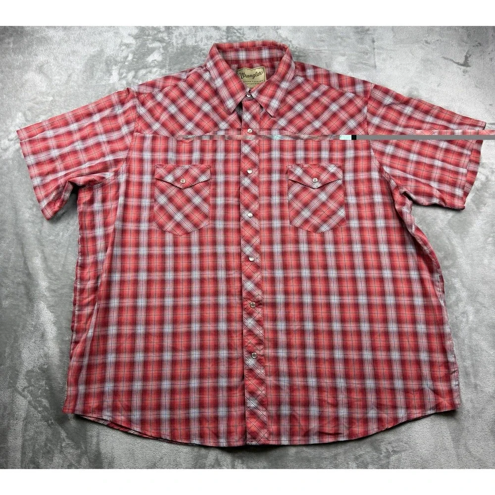Wrangler Western Shirt Men's 2XL Red Plaid Pearl Snap Short Sleeve‎ Cowboy Rodeo